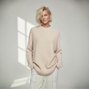 $99 New Cyrus Long Sleeve Ivory knit Women's mock neck Sweater Rayon Blend Sz M